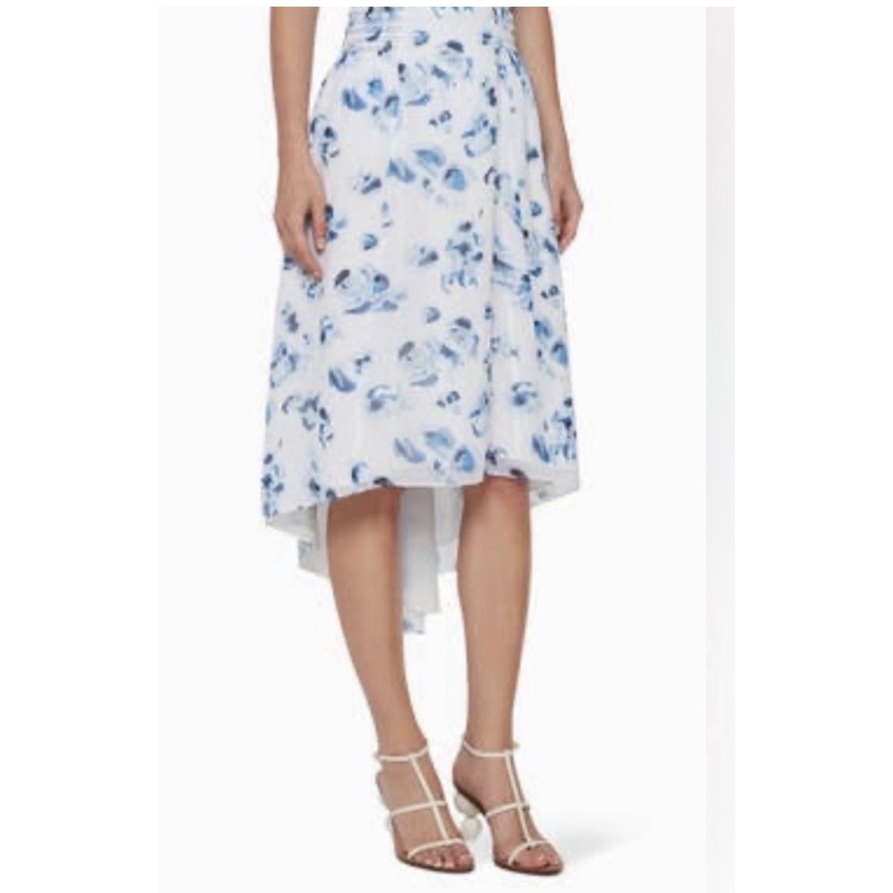 Club Monaco blue and white floral high-low skirt Smocked Waist Size Small Lined